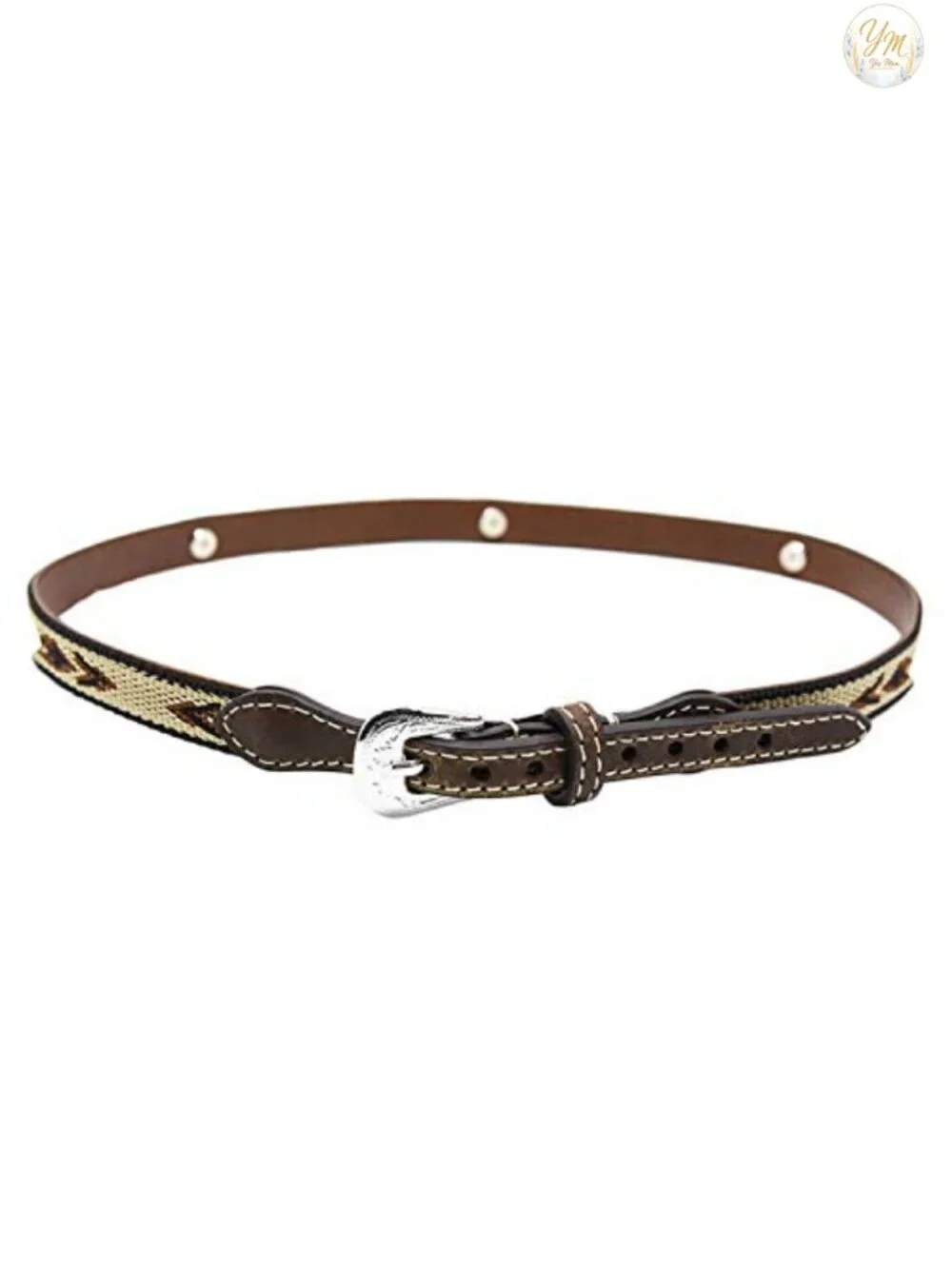 Leather Hatband with Embroidered Aztec Pattern and Diamond Conchos - 27